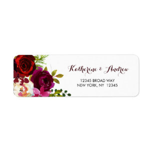 Burgundy Marsala Boho Watercolor Floral Address Label