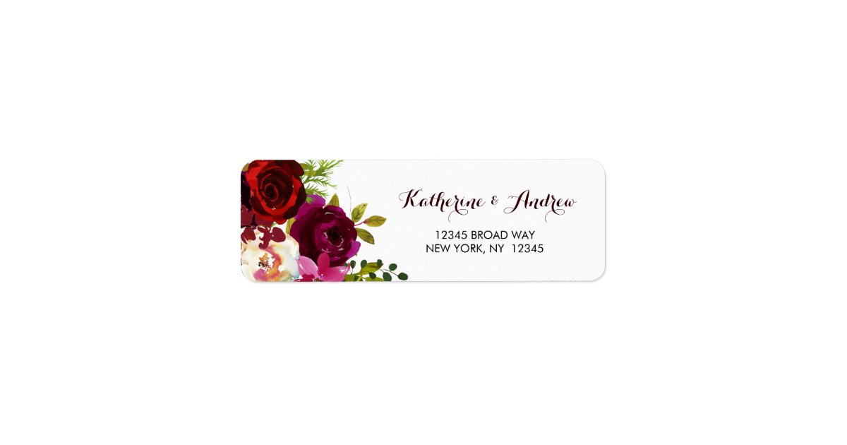 Burgundy Marsala Boho Watercolor Floral Address Label | Zazzle