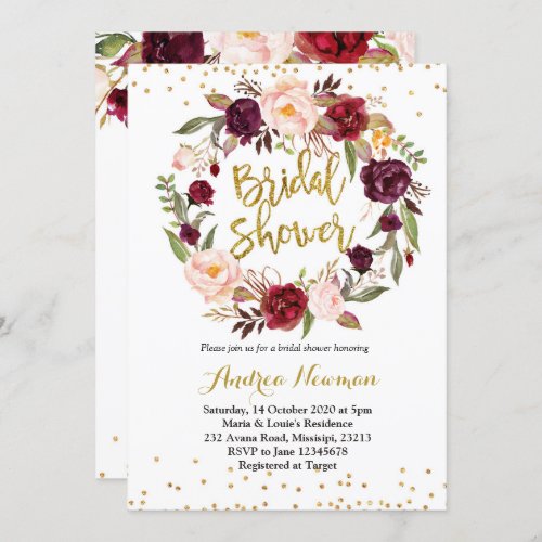 burgundy marsala bridal shower invitation