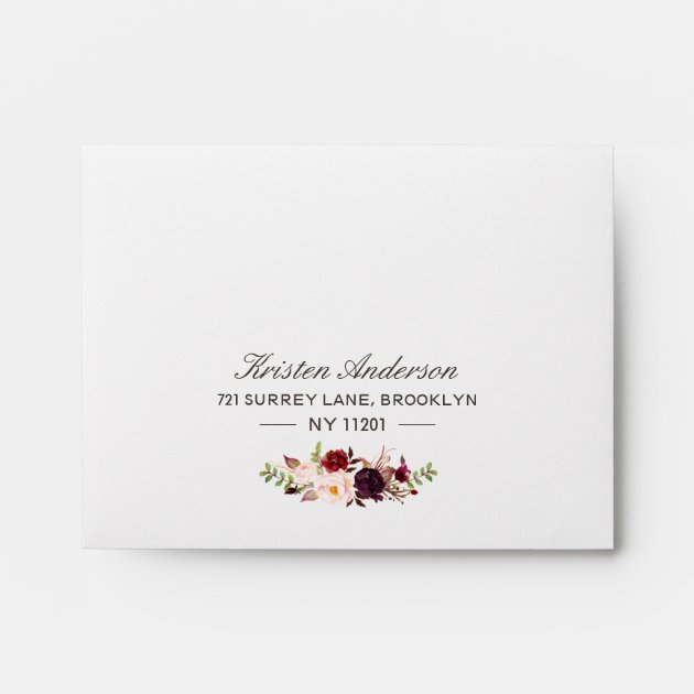 Burgundy Marsala Chic Red Floral With Address RSVP Envelope