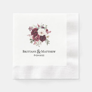 Burgundy Marsala Elegant Fall Floral Wedding Napkins
