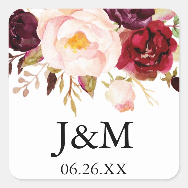 Burgundy Marsala Envelope Seals - Favor Stickers (Front)