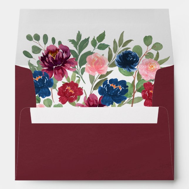 Burgundy Marsala Fall Blush Pink Navy Blue Wedding Envelope (Back (Bottom))
