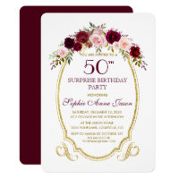 Burgundy Marsala Floral 50th Surprize Birthday Card