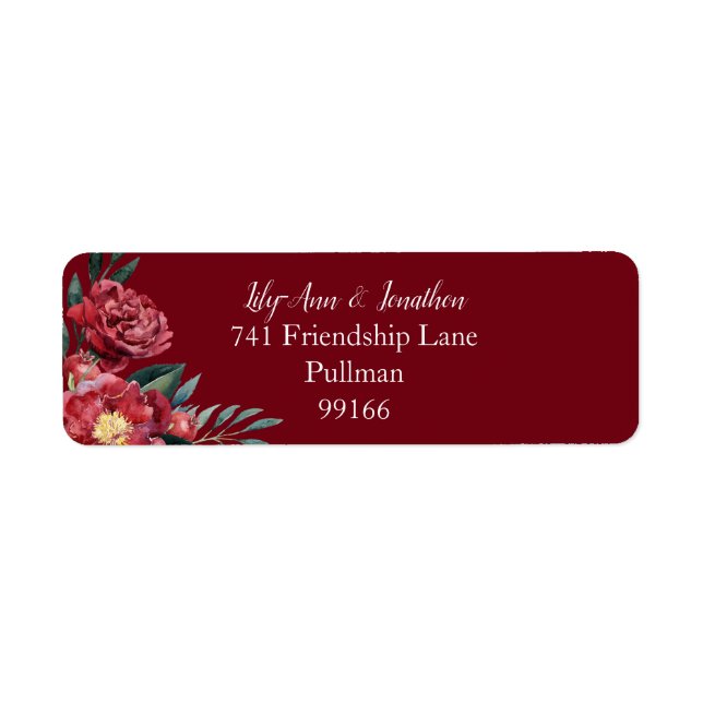 Burgundy Marsala Floral Address Label (Front)