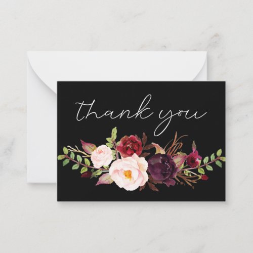 Burgundy Marsala Floral _All Black Small Thank You Note Card