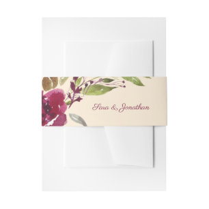 Burgundy Marsala Floral and Greenery   Wedding Invitation Belly Band