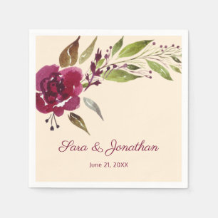 Burgundy Marsala Floral and Greenery Wedding Napkins
