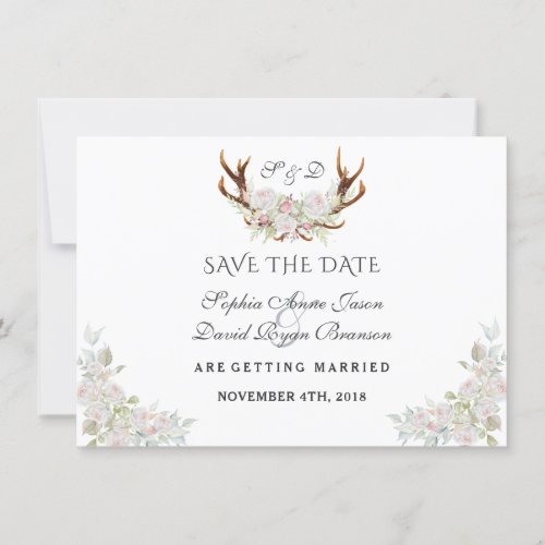 Burgundy Marsala Floral Antlers Save The Date