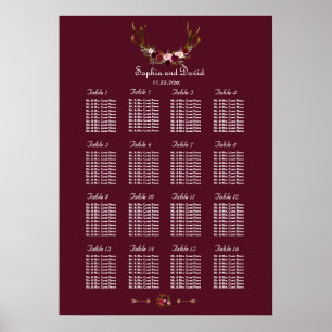 Burgundy Marsala Floral Antlers Seating Chart