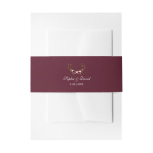 Burgundy Marsala Floral Antlers Wedding Invitation Belly Band