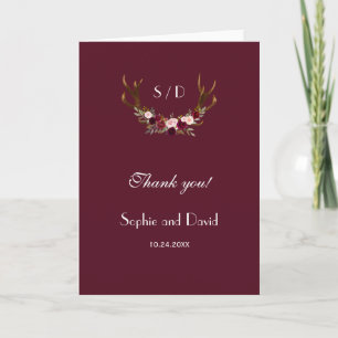 Burgundy Marsala Floral Antlers Wedding Thank you Card