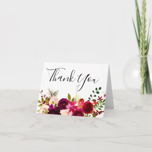 Burgundy Marsala Floral Boho Spring Wedding Thank You Card