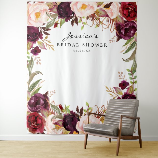 Burgundy Marsala Floral Bridal Shower Backdrop (In Situ)