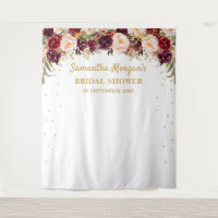 Burgundy marsala floral bridal shower backdrop