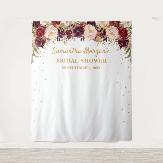 Burgundy marsala floral bridal shower backdrop (Front)