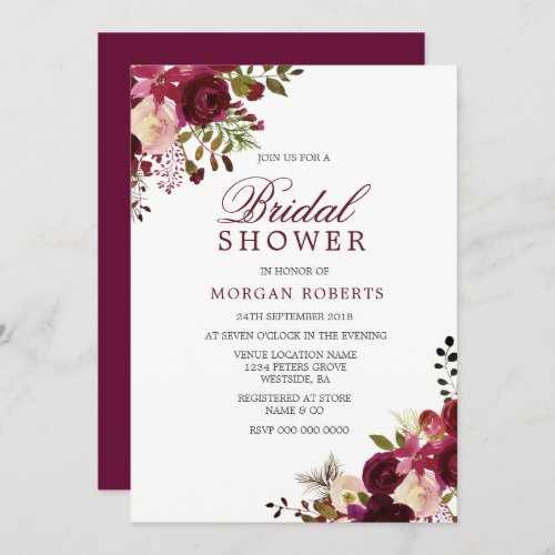 Burgundy Marsala Floral Bridal Shower Invitation
