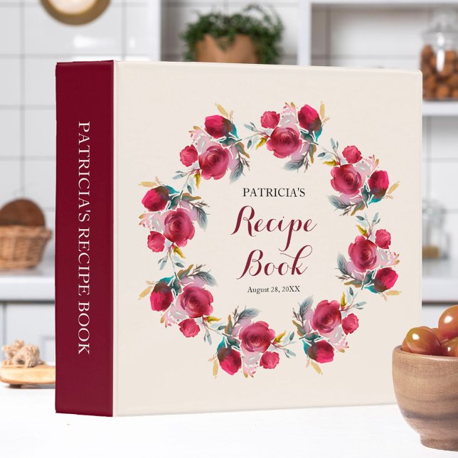 Burgundy Marsala Floral Bridal Shower Recipe Book Binder (Creator Uploaded)