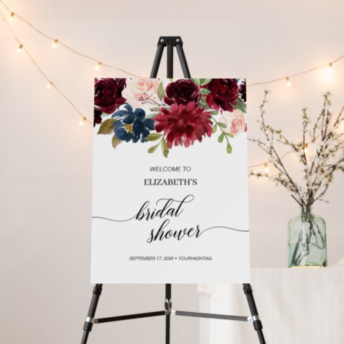 Burgundy Marsala Floral Bridal Shower Welcome Foam Board