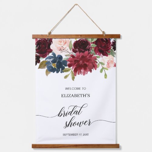 Burgundy Marsala Floral Bridal Shower Welcome Hanging Tapestry