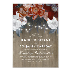 Burgundy Marsala Floral Chic String Lights Wedding Card