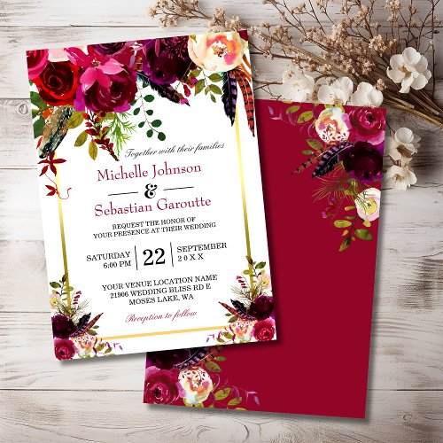 Burgundy Marsala Floral Chic Wedding Invitation