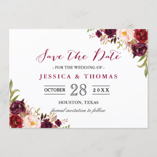 Burgundy Marsala Floral Chic Wedding Save the Date