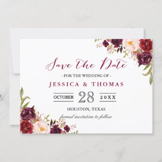 Burgundy Marsala Floral Chic Wedding Save the Date