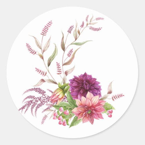 Burgundy _ Marsala Floral Classic Round Sticker