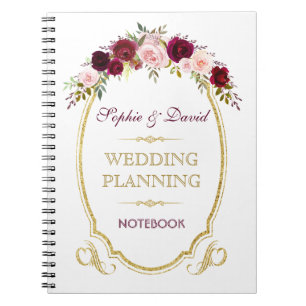 Burgundy Marsala Floral Fall Wedding Planner Notebook