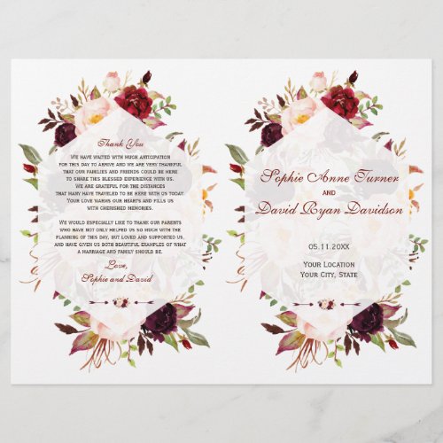 Burgundy Marsala Floral Geometric Wedding Program