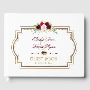 Burgundy Marsala Floral Gold Fall Wedding Guest Book