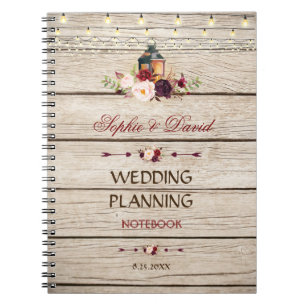 Burgundy Marsala Floral Lantern Wedding Planner Notebook