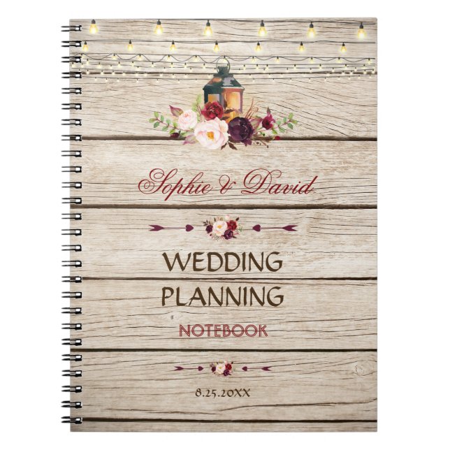 Burgundy Marsala Floral Lantern Wedding Planner Notebook (Front)