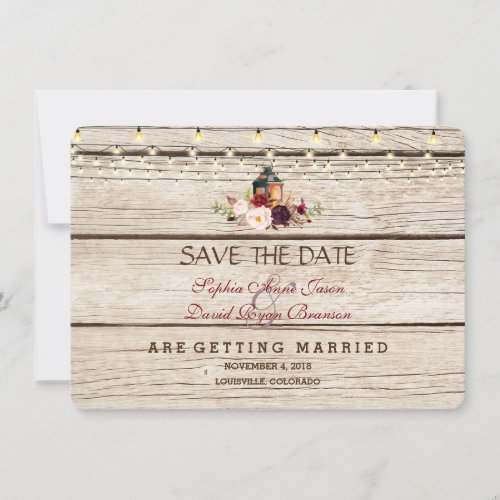 Burgundy Marsala Floral Lantern Wood Save The Date