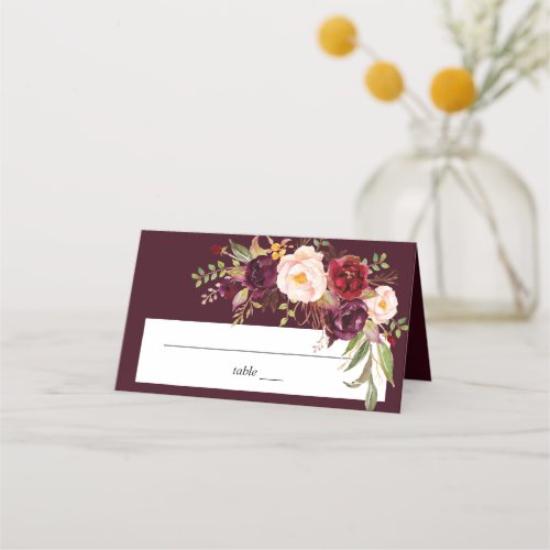 Burgundy Marsala Floral Place Card