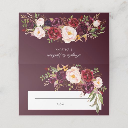 Burgundy Marsala Floral Place Card | Zazzle