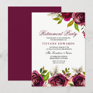 Burgundy Marsala Floral Retirement Party Invite