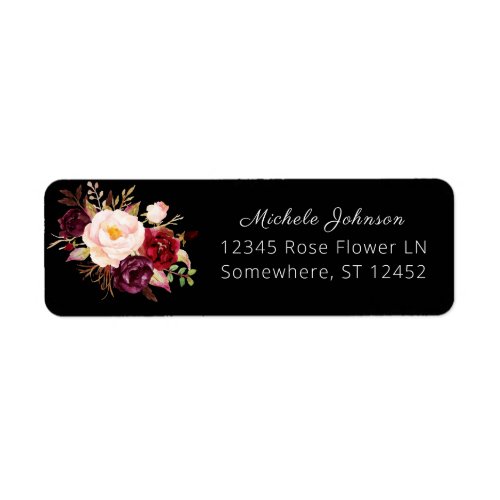 Burgundy Marsala Floral Return Address 2 Black Label