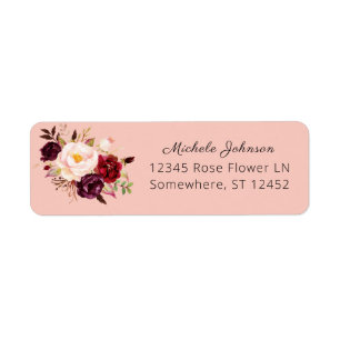Burgundy Marsala Floral Return Address 2 Pink 2 Label