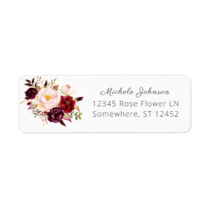 Burgundy Marsala Floral Return Address 2 White Label