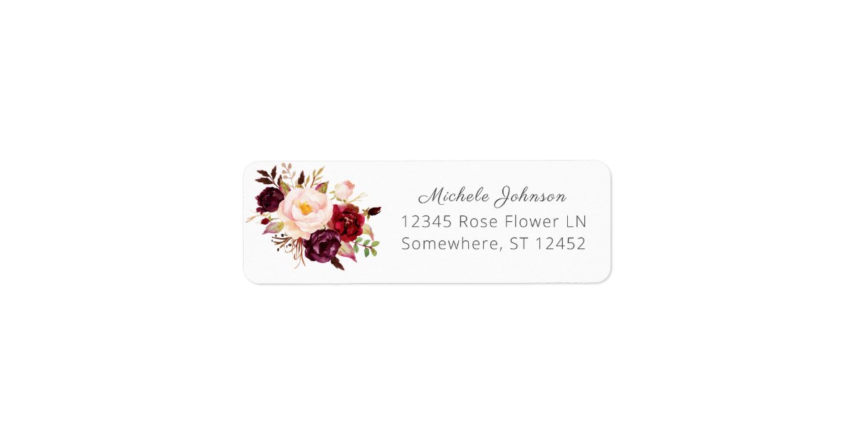 Burgundy Marsala Floral Return Address 2 White Label | Zazzle