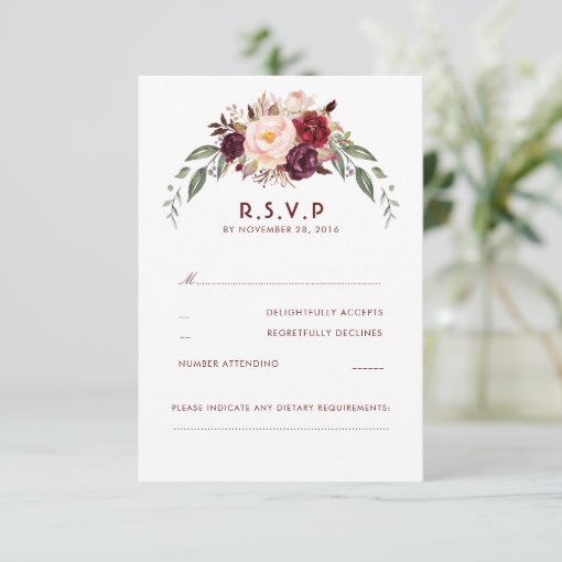 Burgundy Marsala Floral RSVP | Zazzle