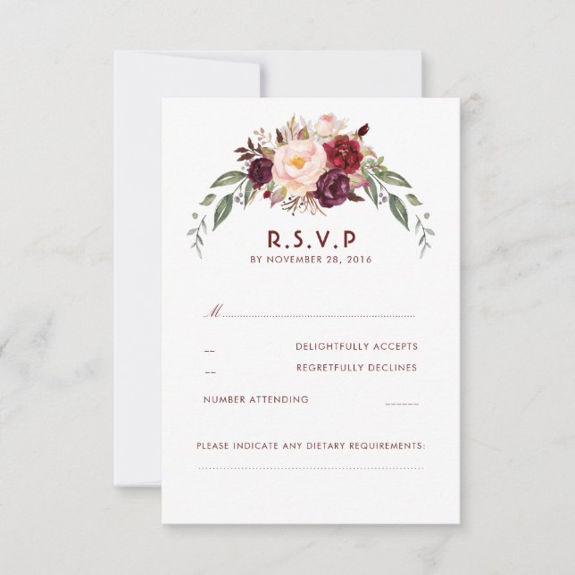 Burgundy Marsala Floral RSVP Card (Front)