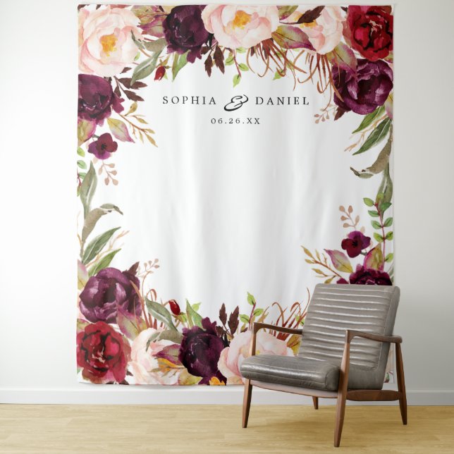 Burgundy Marsala Floral Wedding Decor Backdrop (In Situ)