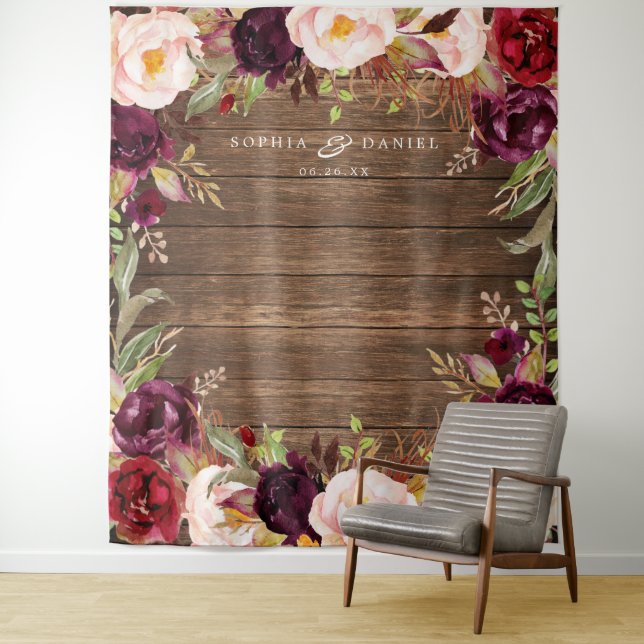 Burgundy Marsala Floral Wedding Decor Backdrop (In Situ)