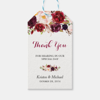 Burgundy Marsala Floral Wedding Favor Thank You Gift Tags
