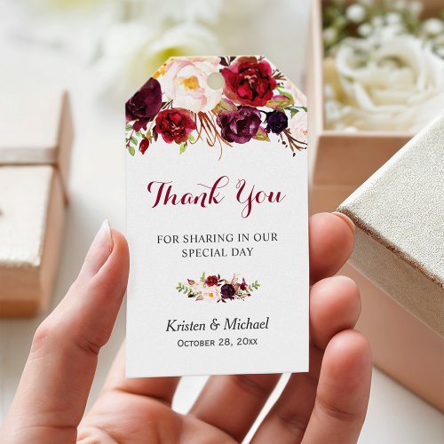 Burgundy Marsala Floral Wedding Favor Thank You Gift Tags