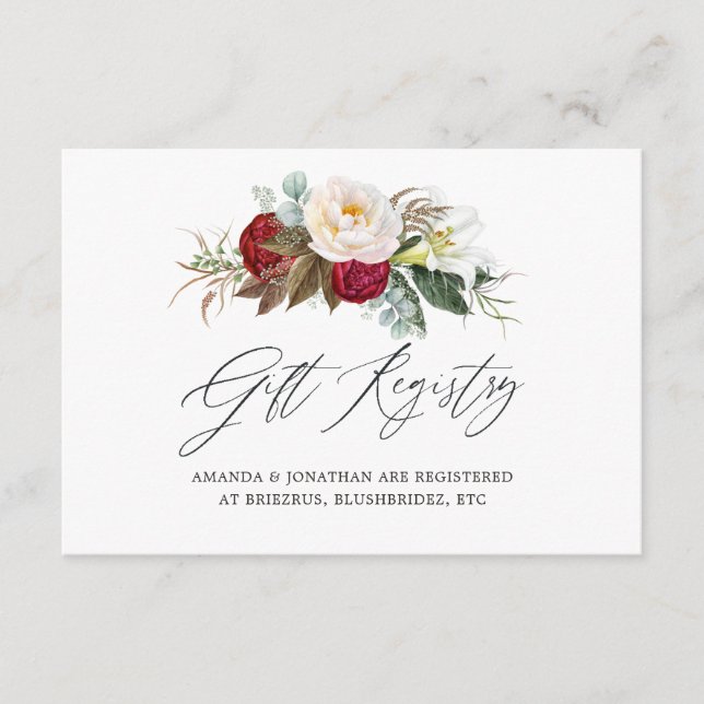Burgundy - Marsala Floral Wedding Gift Registry Enclosure Card (Front)