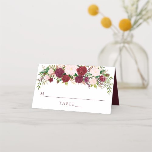 Burgundy Marsala Floral Wedding Place Cards